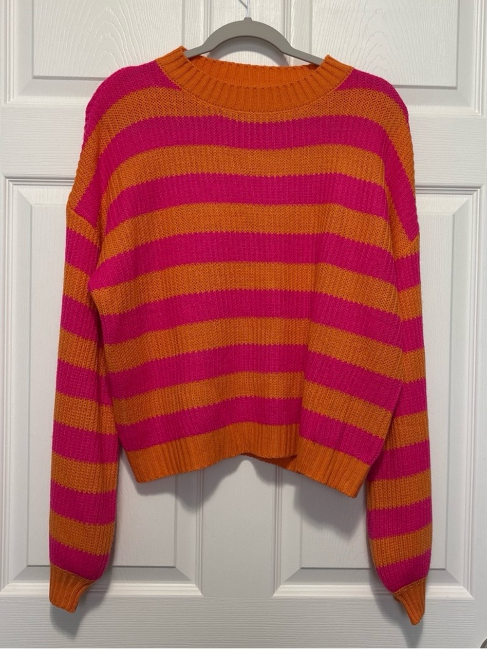 SHEIN Pink and Orange Striped Crewneck Sweater